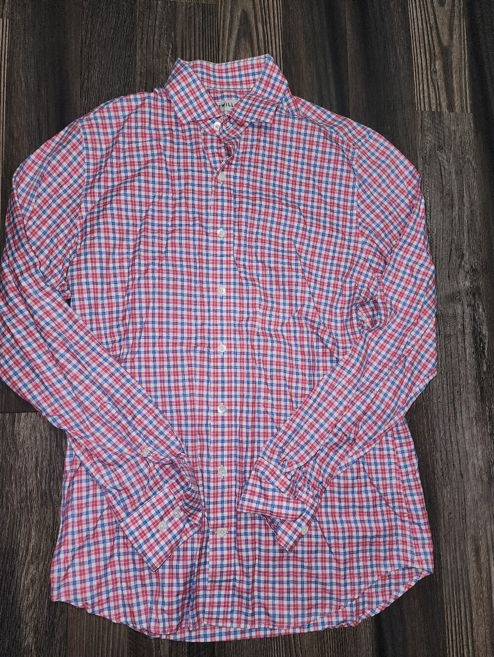 Twillory LS Button Down Dress Shirt 16 Tailored Fit 34/35 Red White Blue Checked